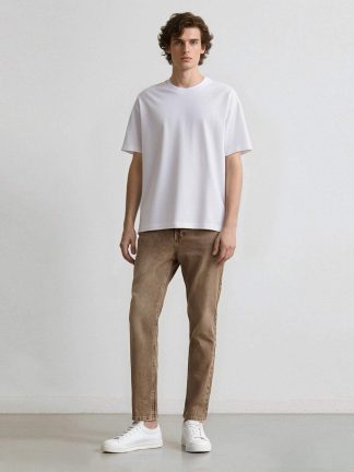 شلوار جین اسلیم فیت مردانه قهوه ای دفکتو