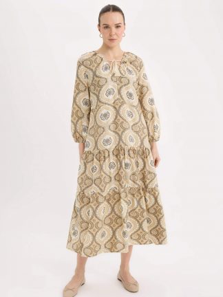 پیراهن زنانه قهوه ای روشن دفکتو