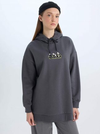 هودی زنانه خاکستری تیره دفکتو