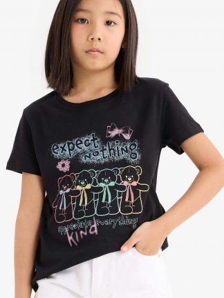 تی شرت دخترانه مشکی دفکتو