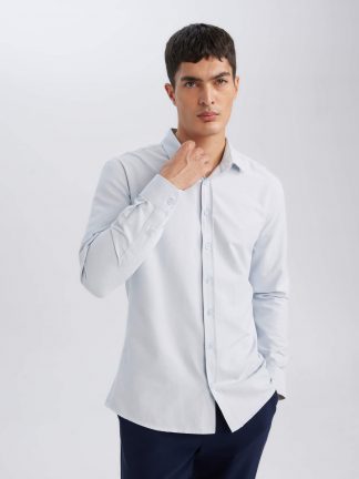 پیراهن آستین بلند مردانه آبی روشن دفکتو