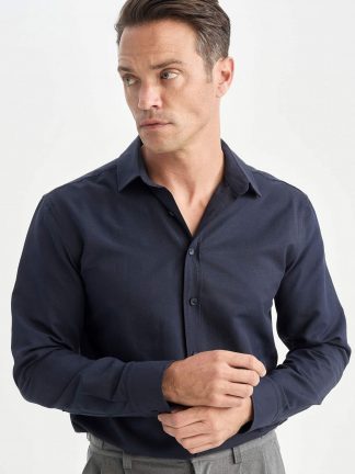 پیراهن آستین بلند مردانه سرمه ای دفکتو