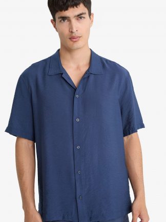 پیراهن آستین کوتاه مردانه سرمه ای دفکتو