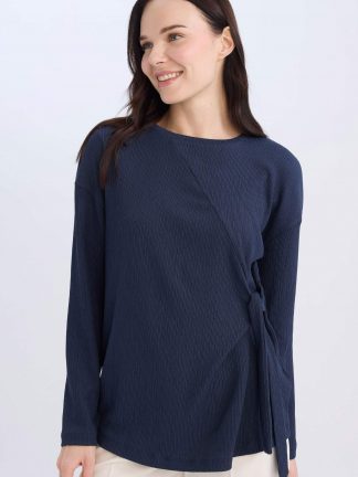 تی‌شرت آستین بلند زنانه سرمه ای دفکتو