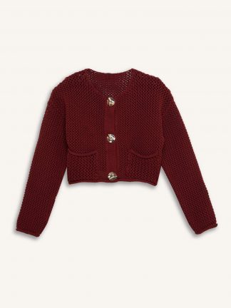 ژاکت زنانه زرشکی تیره دفکتو