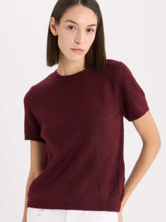 تیشرت زنانه زرشکی دفکتو