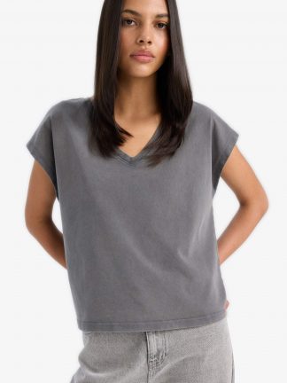 تیشرت زنانه خاکستری تیره دفکتو