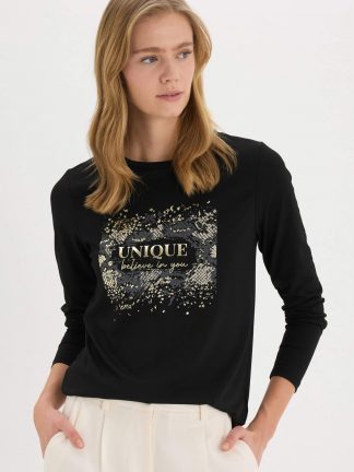 تیشرت آستین بلند زنانه مشکی دفکتو