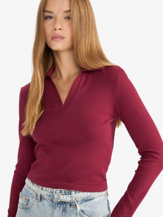 پولوشرت زنانه زرشکی دفکتو