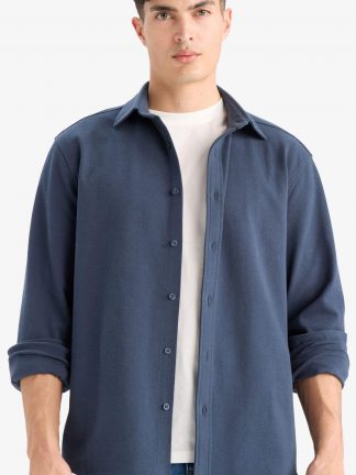 پیراهن آستین بلند مردانه سرمه ای دفکتو