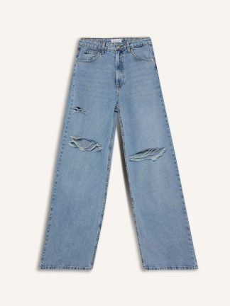 شلوار جین وایدلگ زنانه آبی روشن دفکتو