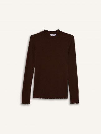 تیشرت آستین بلند زنانه قهوه ای تیره دفکتو