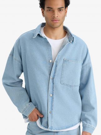 پیراهن جین مردانه آبی روشن دفکتو