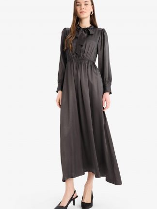 پیراهن زنانه قهوه ای تیره دفکتو