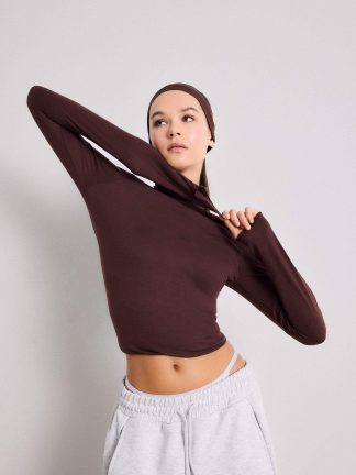 تیشرت آستین بلند زنانه قهوه ای دفکتو