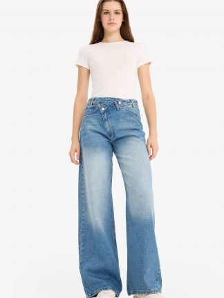 شلوار جین وایدلگ زنانه نعنایی (فرعی) (مادر:آبی) دفکتو