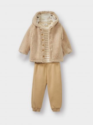 ست لباس نوزاد پسر بژ دفکتو