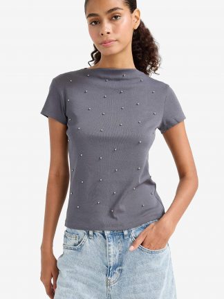 تیشرت زنانه خاکستری تیره دفکتو