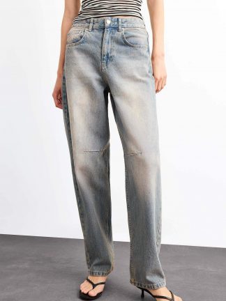 شلوار جین بگ زنانه آبی روشن دفکتو