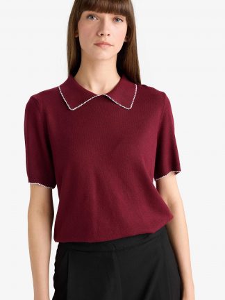 پولوشرت زنانه زرشکی دفکتو