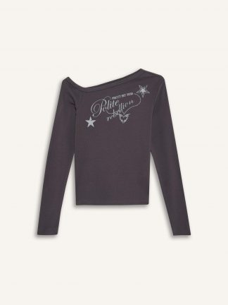 تیشرت آستین بلند زنانه خاکستری تیره دفکتو