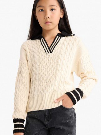 پلیور دخترانه بژ دفکتو