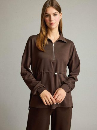 سویشرت زنانه قهوه ای دفکتو