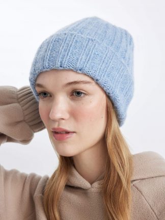 کلاه بافت زنانه آبی دفکتو