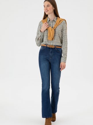 شلوار جین دمپا گشاد زنانه آبی تیره یو اس پولو