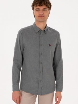 پیراهن آستین بلند مردانه خاکستری یو اس پولو