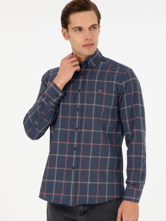 پیراهن آستین بلند مردانه سرمه ای یو اس پولو