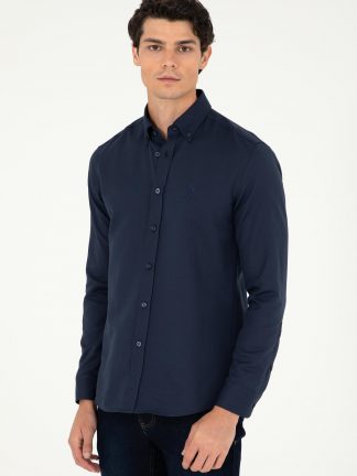 پیراهن آستین بلند مردانه سرمه ای یو اس پولو