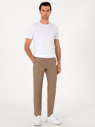 شلوار کتان مردانه قهوه ای روشن کاشارل