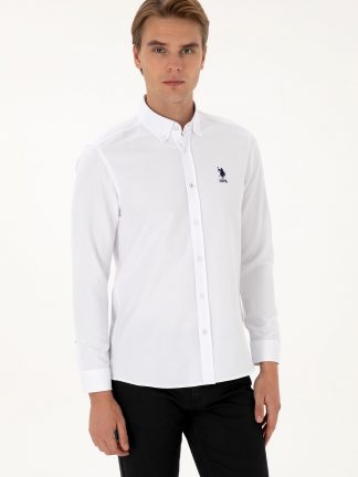 پیراهن آستین بلند مردانه سفید یو اس پولو