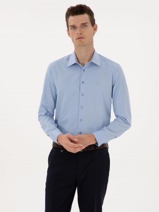 پیراهن آستین بلند مردانه آبی پیرکاردین