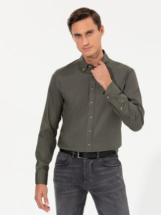 پیراهن مردانه خاکی تیره کاشارل