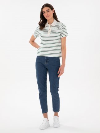 شلوار جین مام فیت زنانه آبی پیرکاردین