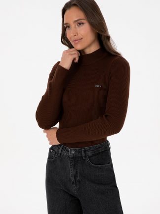 پلیور زنانه قهوه ای تیره یو اس پولو