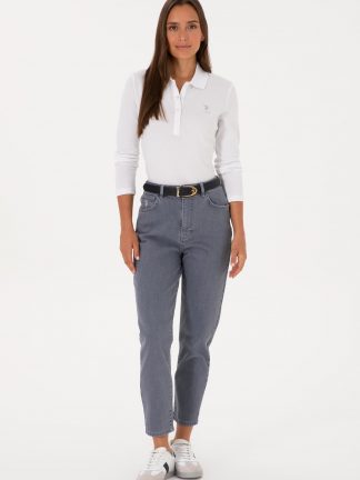 شلوار جین مام فیت زنانه خاکستری یو اس پولو