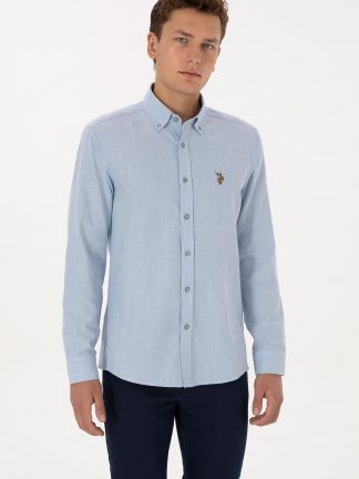 پیراهن آستین بلند مردانه آبی روشن یو اس پولو