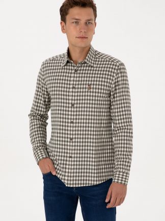 پیراهن آستین بلند مردانه سبز تیره یو اس پولو