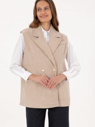 جلیقه زنانه شتری یو اس پولو