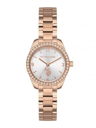 ساعت مچی زنانه صورتی طلایی یو اس پولو