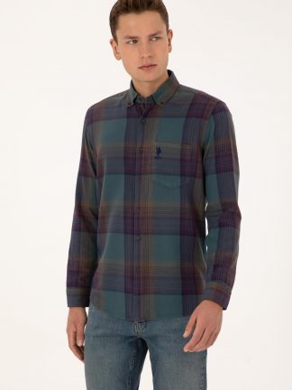 پیراهن آستین بلند مردانه سبز تیره یو اس پولو