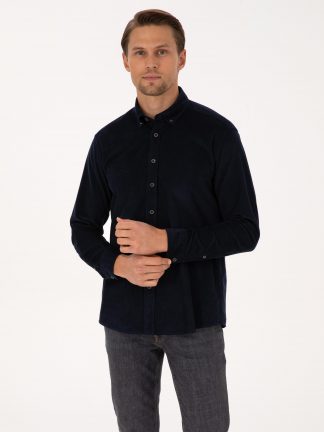 پیراهن آستین بلند مردانه سرمه ای پیرکاردین