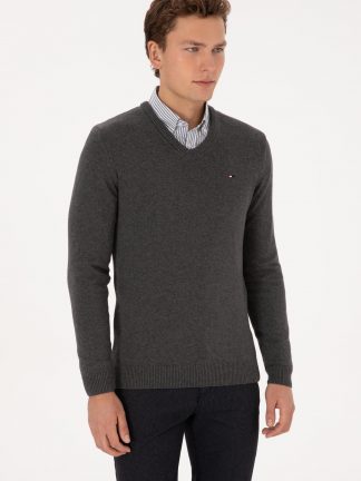 پلیور مردانه خاکستری تیره یو اس پولو