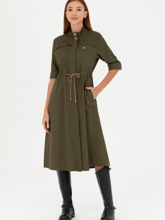 پیراهن زنانه خاکی تیره یو اس پولو تصویر ۱