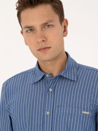 پیراهن آستین بلند مردانه آبی روشن یو اس پولو