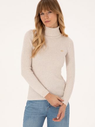 پلیور زنانه کرم ملانژ یو اس پولو