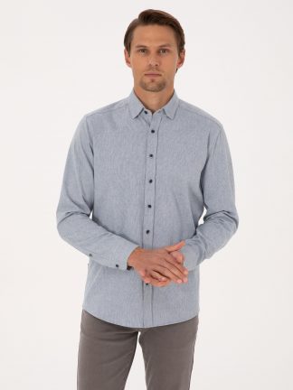 پیراهن آستین بلند مردانه آبی پیرکاردین